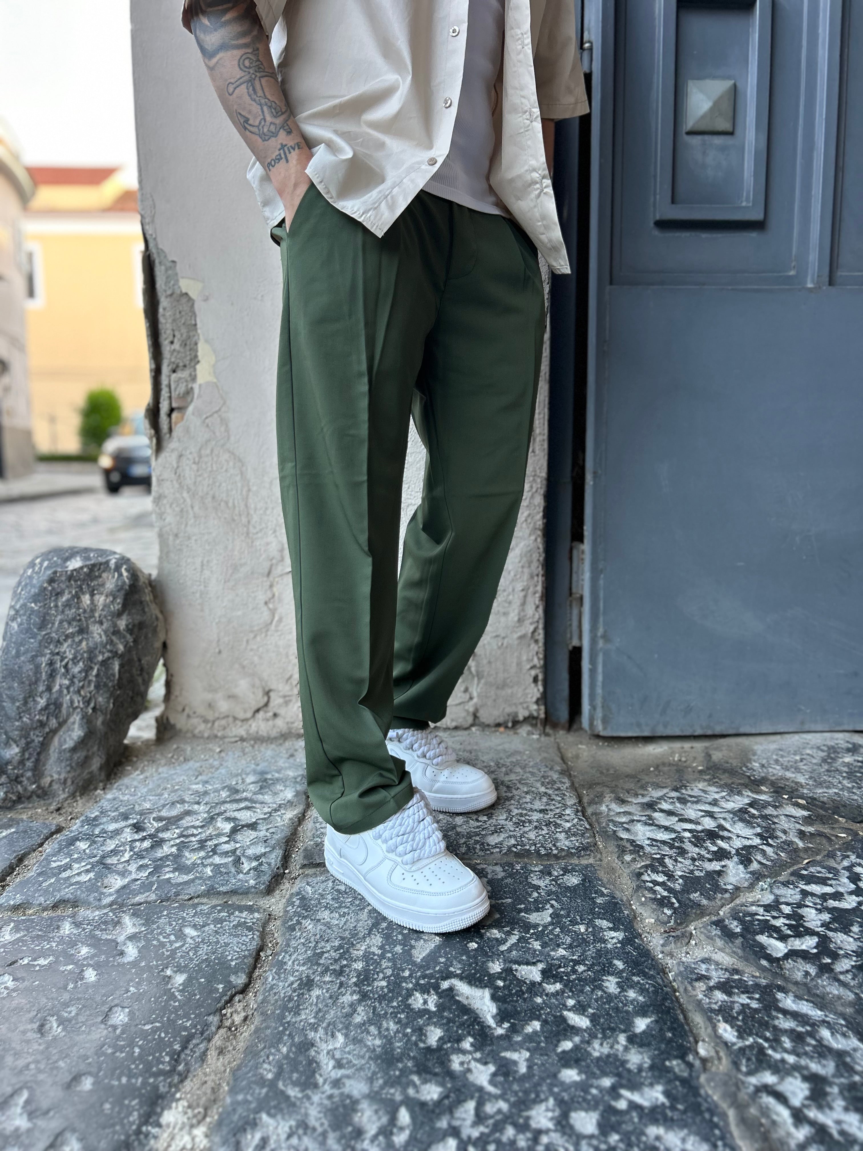 Pantalone Fondo Ampio Verde