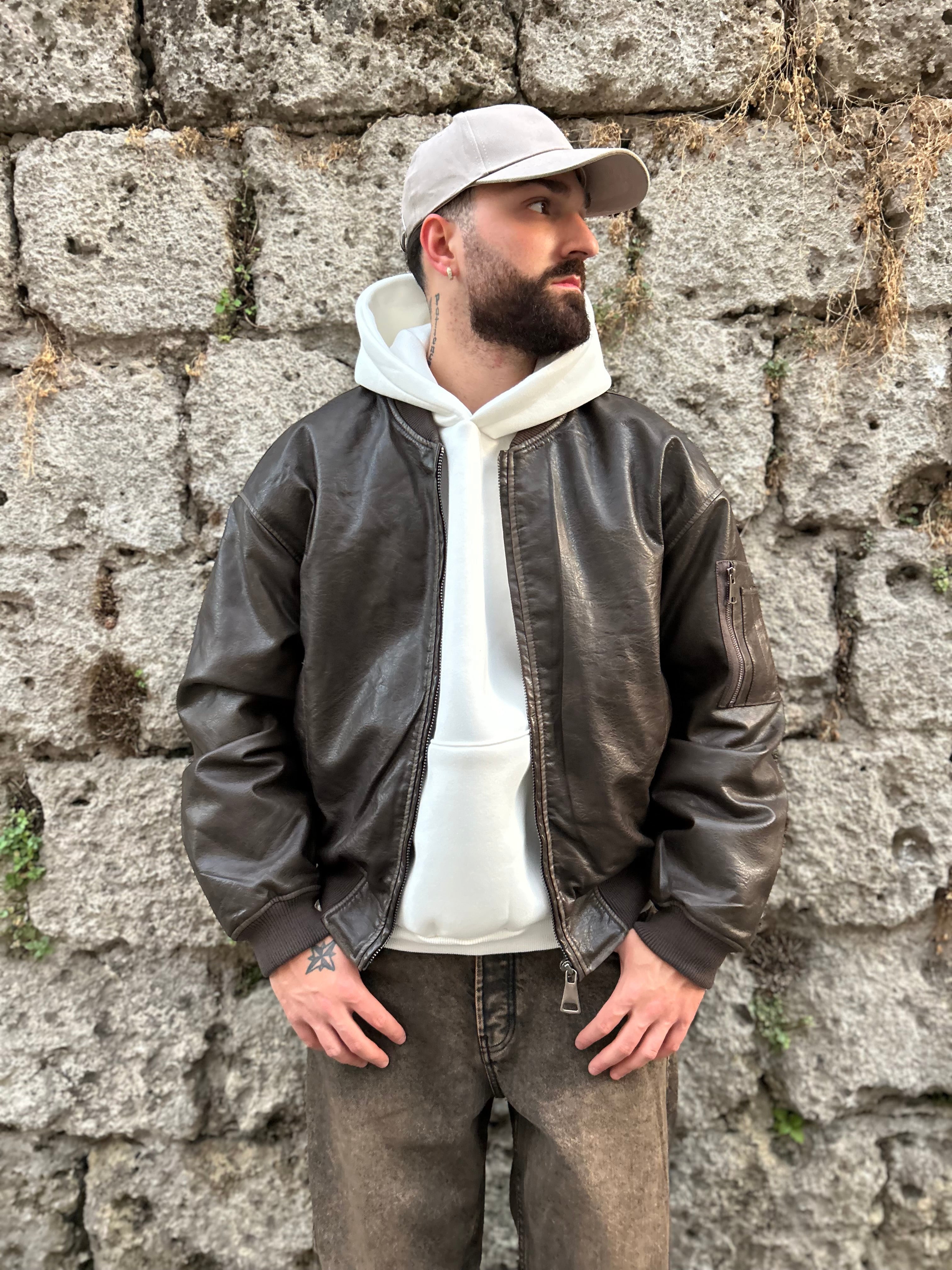 BOMBER IN ECOPELLE EFFETTO VINTAGE
