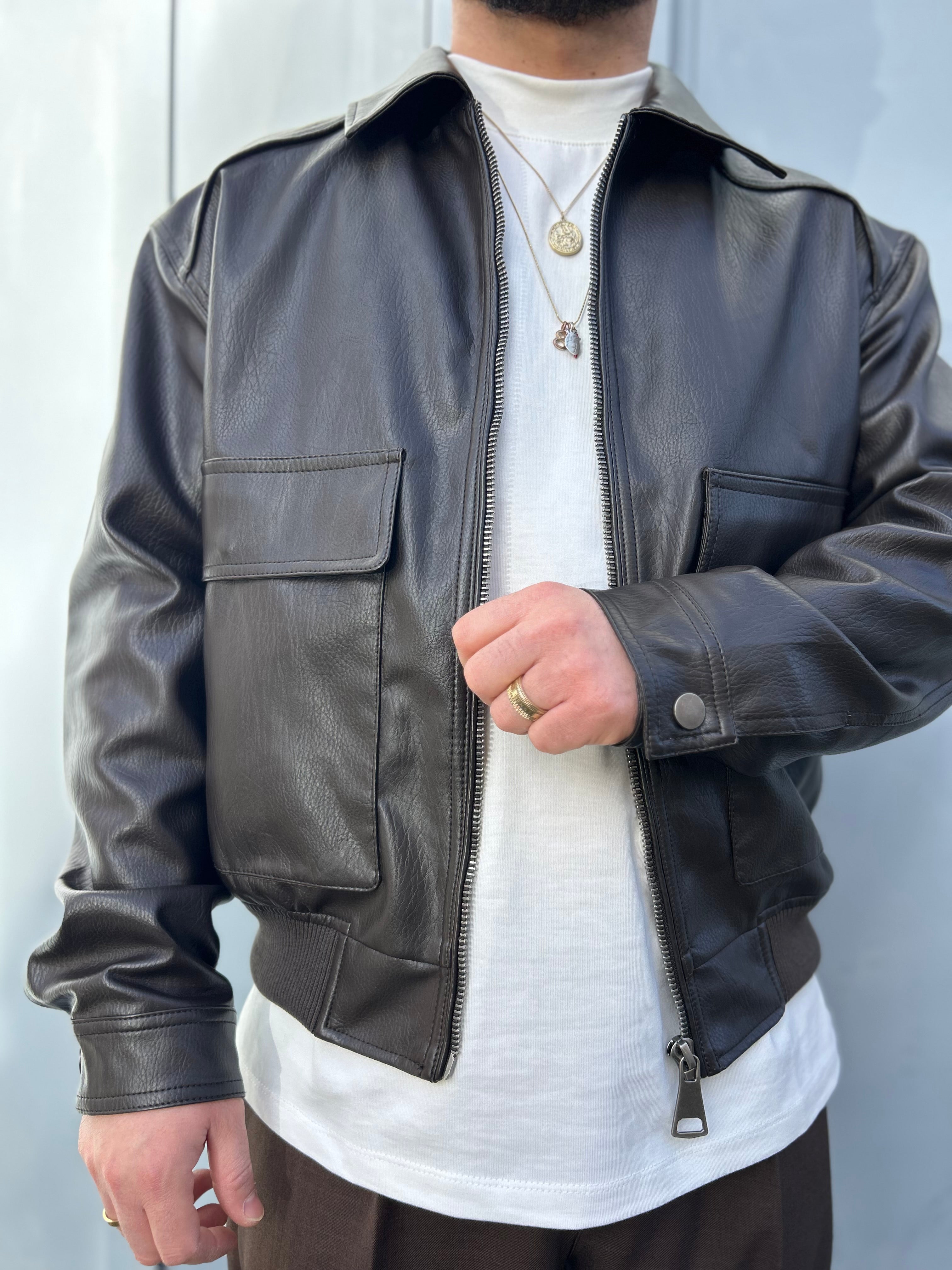 JACKET IN ECOPELLE MORO