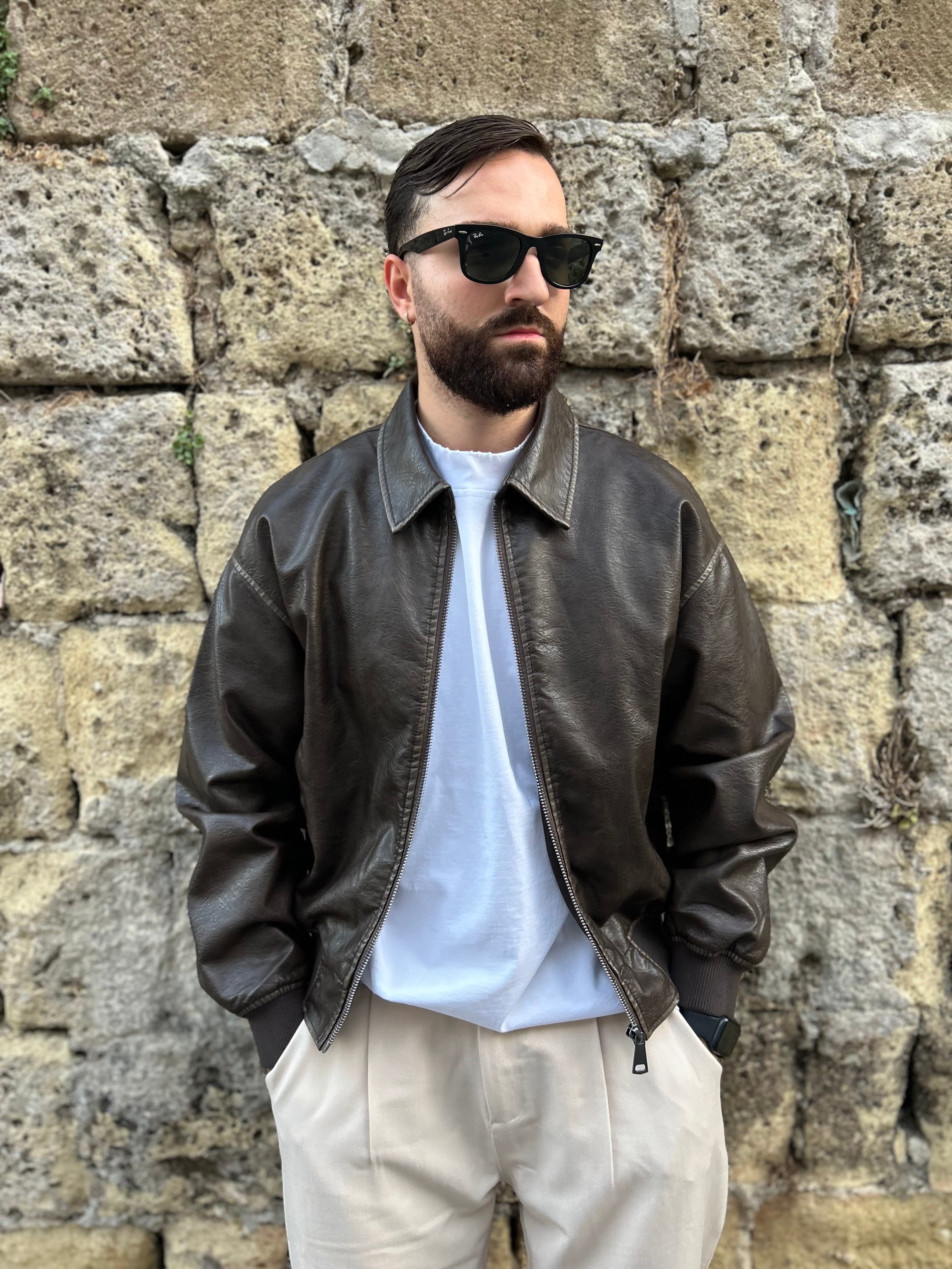 JACKET IN ECOPELLE EFFETTO VINTAGE
