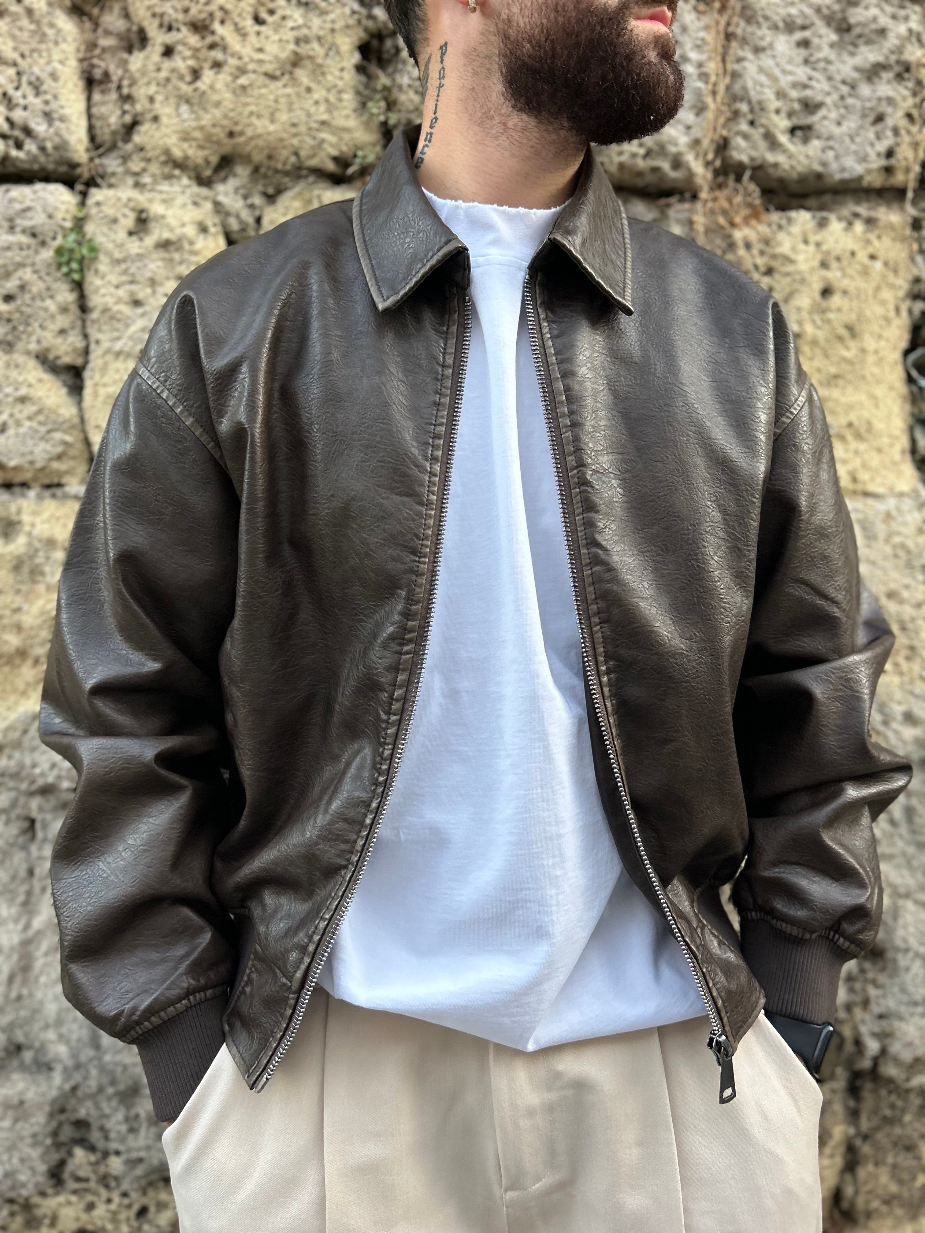 JACKET IN ECOPELLE EFFETTO VINTAGE