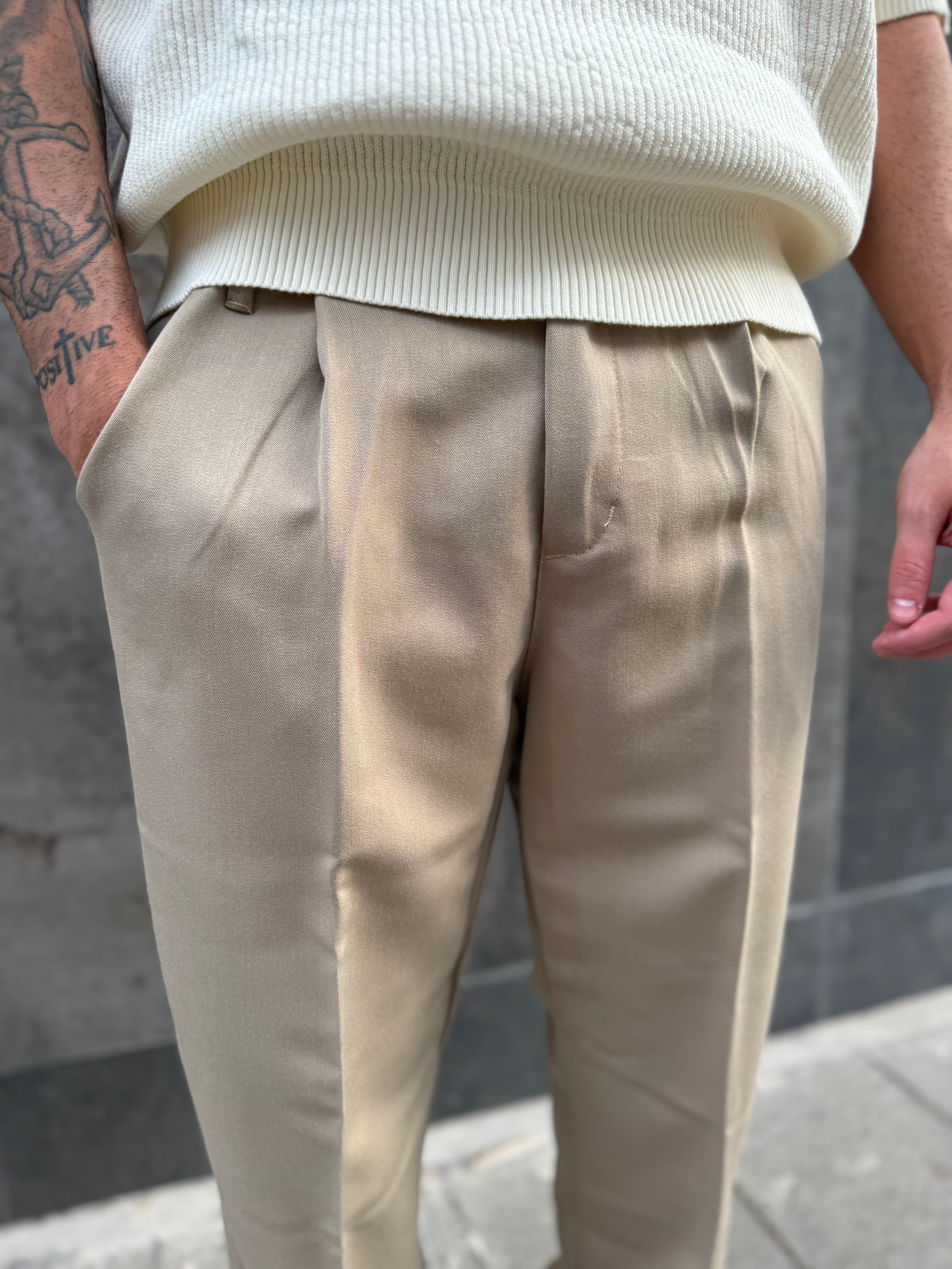 Pantalone Fondo Ampio Beige