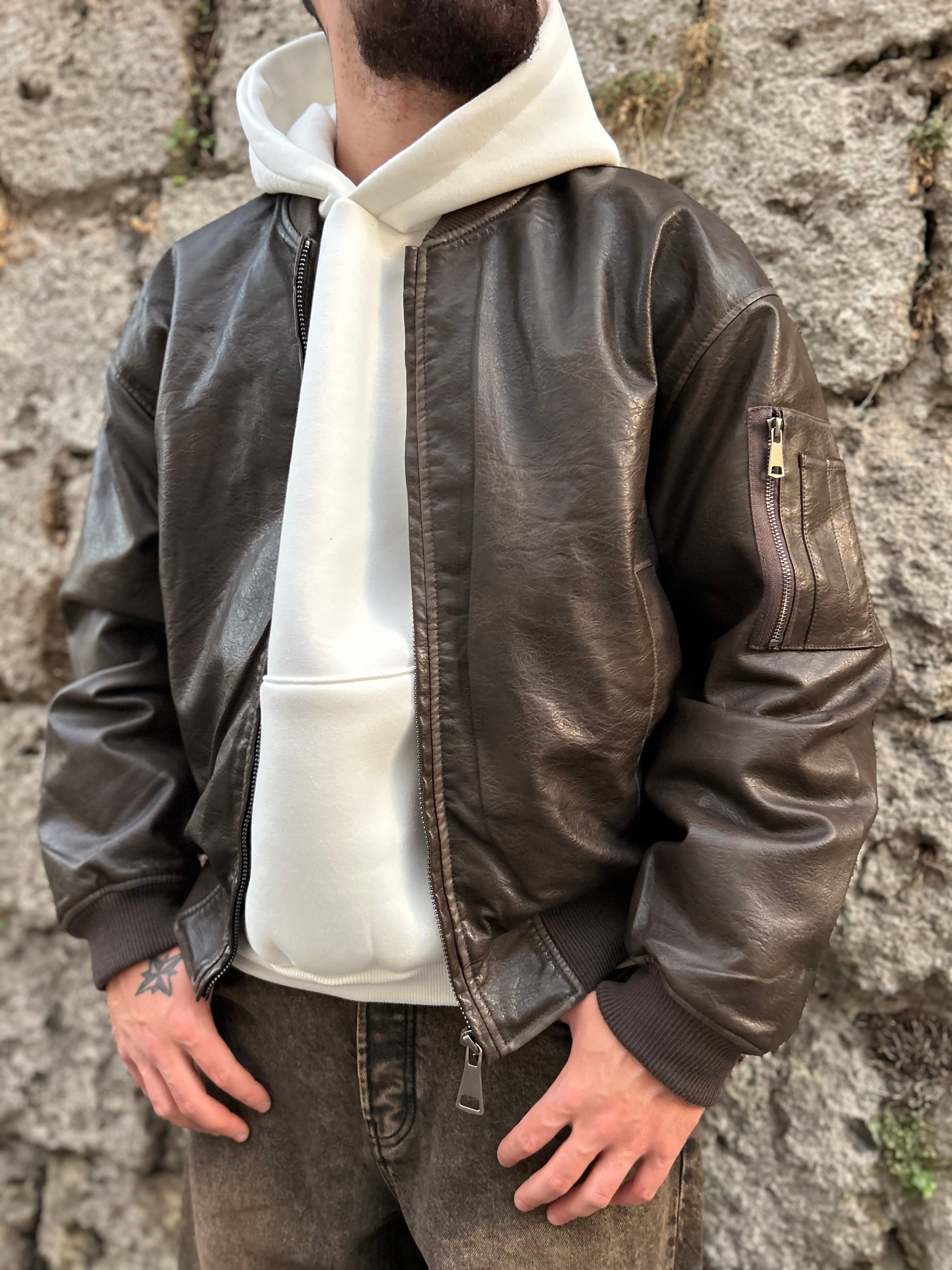 BOMBER IN ECOPELLE EFFETTO VINTAGE